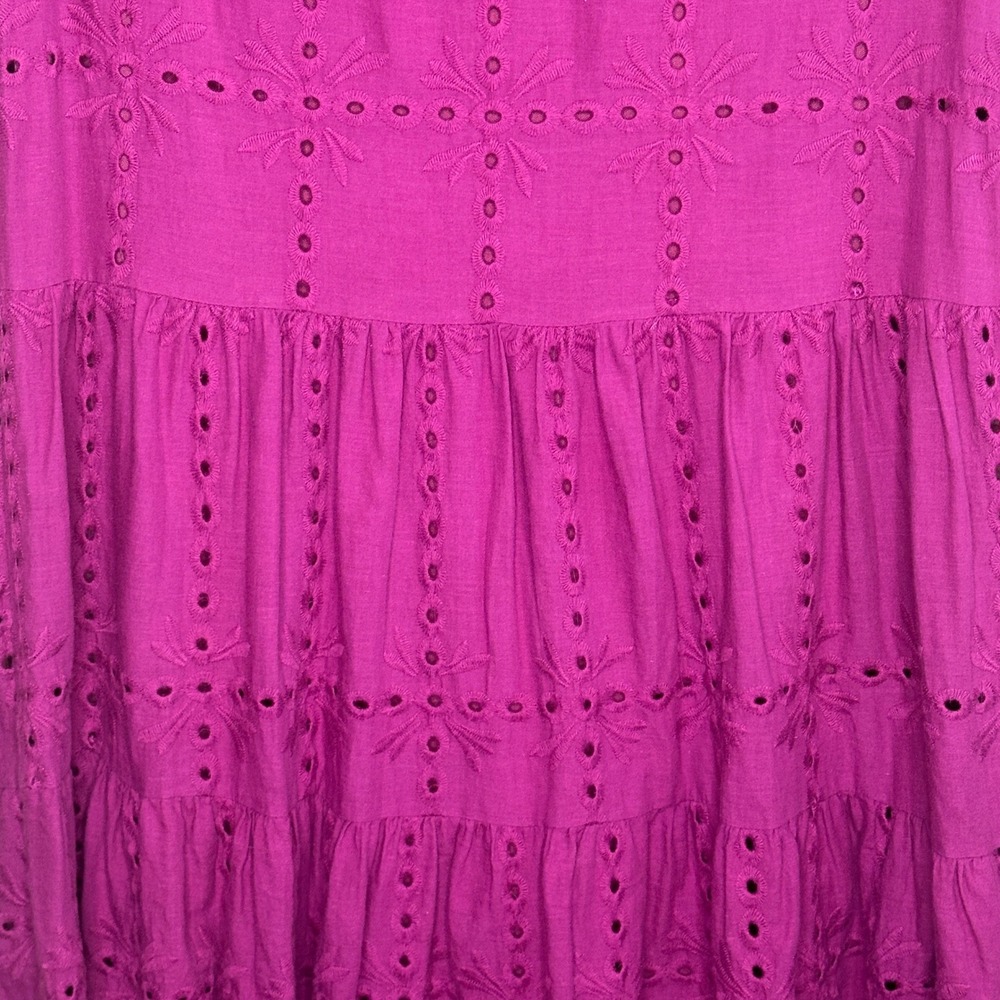 She + Sky Magenta Purple Eyelet Tiered Mini Dress Flutter Sleeve Small - Picture 5 of 7